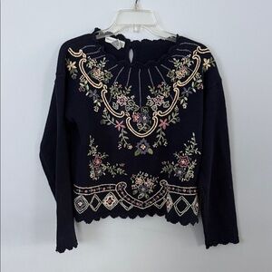 Vintage Miss Jessica Navy Embroidered Floral Long-Sleeve Sweater